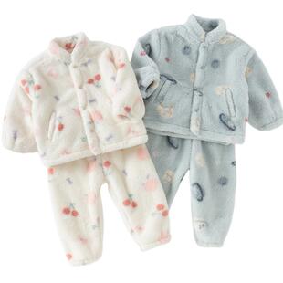 戴维贝拉男童家居服毛绒宝宝儿童保暖睡衣套装女童冬季新款女宝