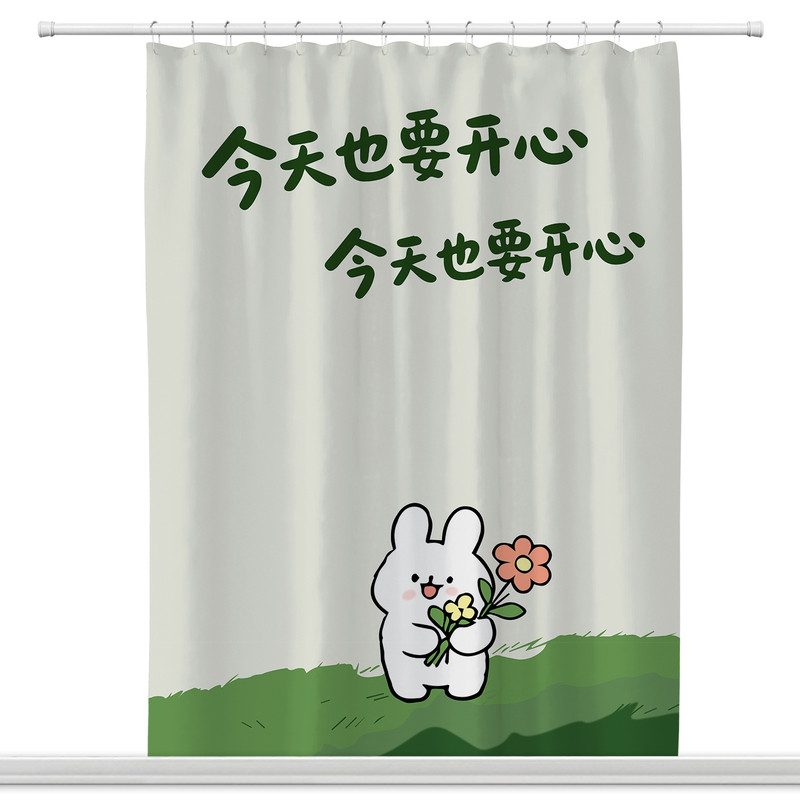 诗浴北欧加厚涤纶浴帘送挂钩