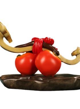 纯黄铜事事柿柿如意摆件招财手把件家居客厅玄关办公室乔迁工艺品