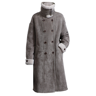 羊剪绒大衣女2025冬新中长款加厚设计感海宁羔羊毛毛颗粒皮草外套