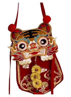 瞳莞汉服原创设计正品红色虎包如虎添亿大容量手机包汉服小包包