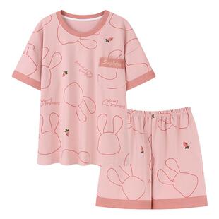 2025年纯棉睡衣女夏季短袖短裤可外穿夏天薄款套头家居服两件套装