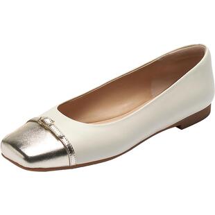 莱尔斯丹贝壳奶奶2026春季新款通勤拼接羊皮方头粗跟单鞋女14621