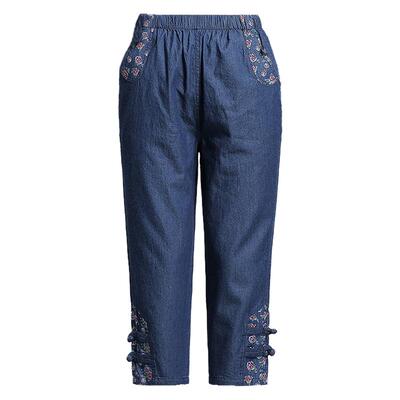 中老年牛仔裤女纯棉八分裤夏季