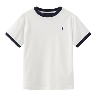 POLOWALK童装新品夏季短袖圆领T恤男童上衣白色亲肤柔软时尚休闲