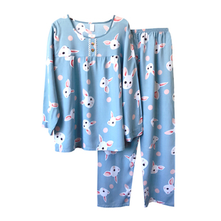 女士棉绸睡衣胖mm加大加肥宽松绵绸睡衣人造棉月子服大码家居服