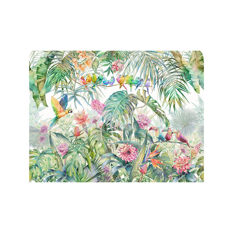 丛林花鸟植物图案浴室瓷砖背景墙