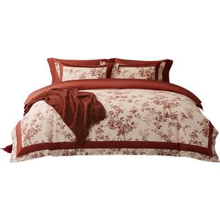 水星家纺全棉婚庆四件套60支长绒棉喜庆红色结婚新中式婚嫁送礼