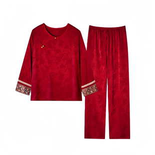 新中式红色真丝睡衣女轻奢高级感本命年家居服带胸垫礼盒送闺蜜