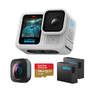 GoPro13极域白运动相机/128G内存卡/双电池/长续航广角镜头套装