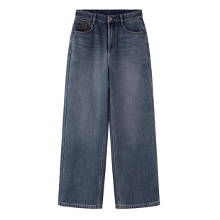 艾诺丝国内代购2025年冬装新款高腰直筒加绒加厚牛仔裤女AR324024