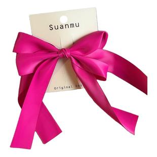 儿童飘带蝴蝶结发夹女孩玫红色大号侧边夹甜美日系蕾丝装饰发卡子