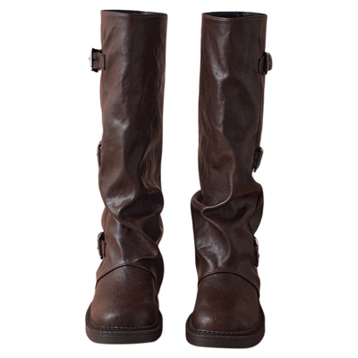 星期六复古裤管长靴西部骑士靴女