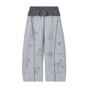 布丁哈鲁春装女童童装裤子026春季新款儿童卡通手绘休闲卫裤