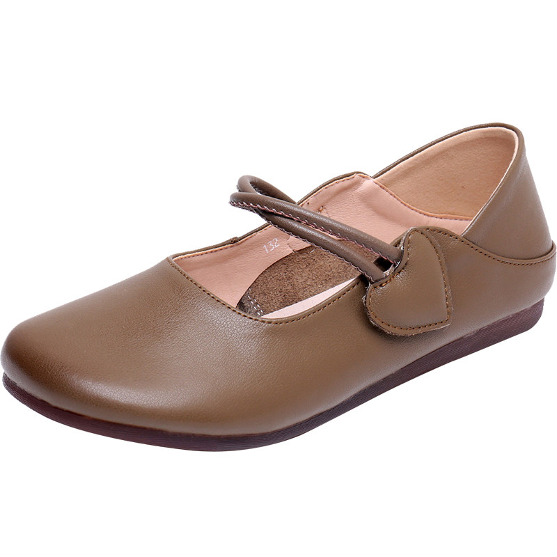 2023夏季新款真皮软底女单鞋带扣防滑方口皮鞋春秋中年女款豆豆鞋