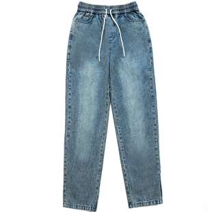 烦恼的Octopusl美式骰子刺绣直筒牛仔裤街头复古宽松百搭长裤子男