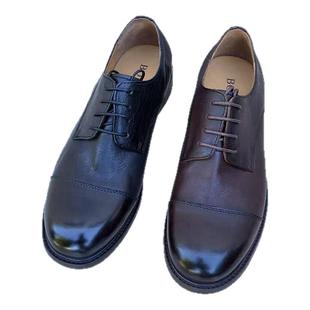 意大利手工男鞋头层牛皮系带外贸英伦百搭圆头商务休闲皮鞋真皮底