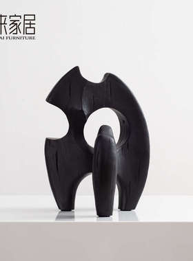 简约现代黑色抽象雕塑摆件客厅玄关柜案几桌面陈设售楼处柜子饰品