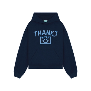 TGWALL「THANKS 」藏青学院重磅休闲短款宽松连帽卫衣男女同款