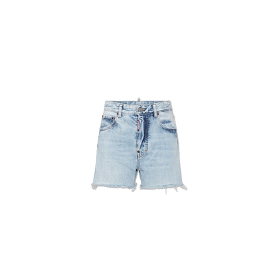 【低至5折】DSQUARED2/D2次方  女士浅色水洗棉质毛边牛仔短裤