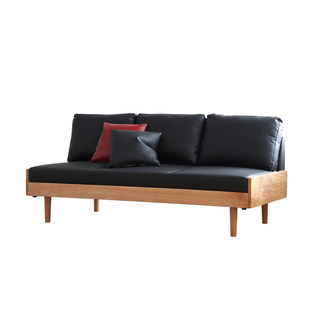 直排轻奢客厅意式简约现代无扶手复古胡桃木办公室三人皮沙发黑色