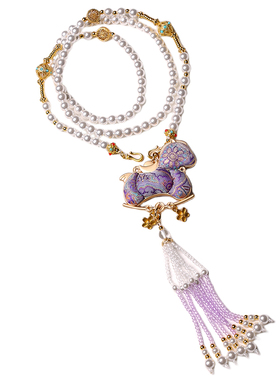 宋锦小马流苏珍珠项链汉服旗袍链