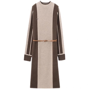 专柜正品中长款羊绒衫女春秋新宽松裙子遮肚毛衣裙羊毛针织连衣裙