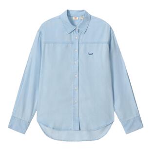 Levi's李维斯冰酷系列女士美式复古刺绣通勤休闲翻领牛仔衬衫外套