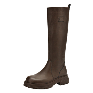 红蜻蜓黑色长筒靴子女款2026新款冬真皮女靴加绒巨好看中高筒女鞋