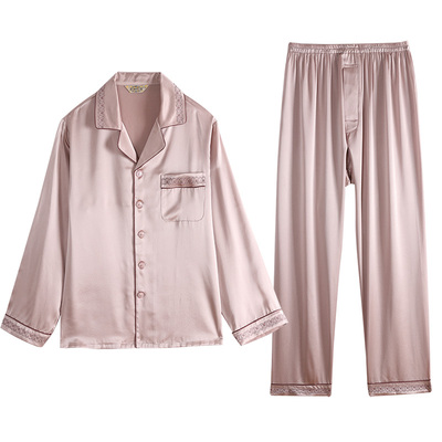 美标真丝长袖睡衣男士100%桑蚕丝