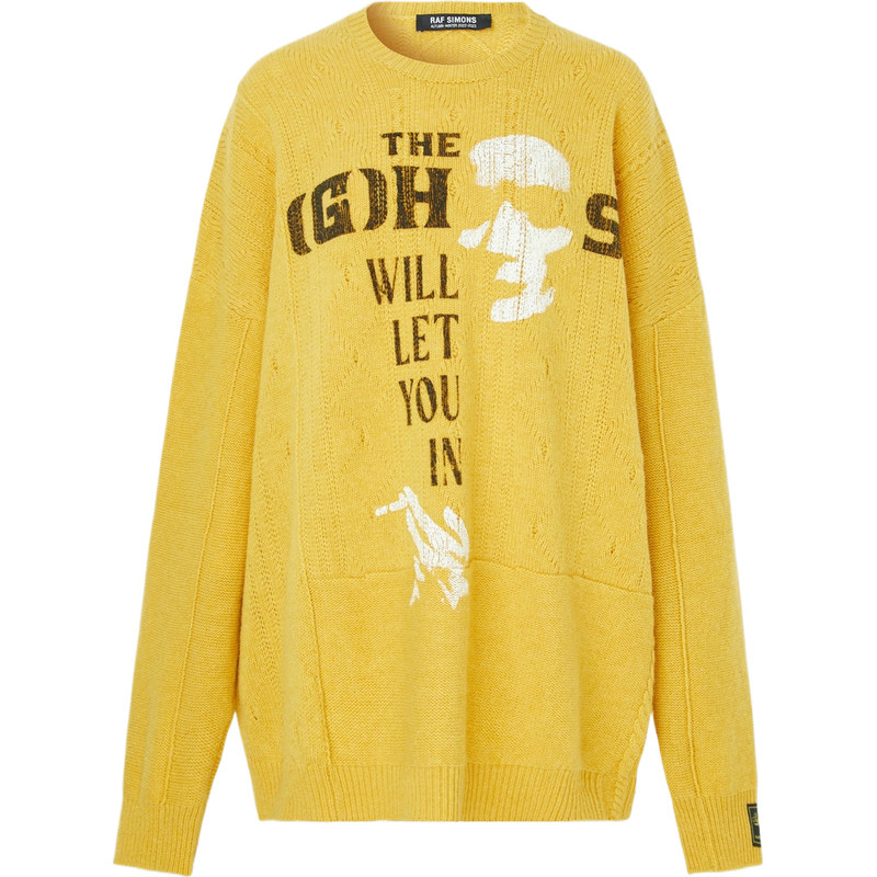 【618返场】Raf simons 女秋亚文化慵懒随性印花羊毛黄色毛衣