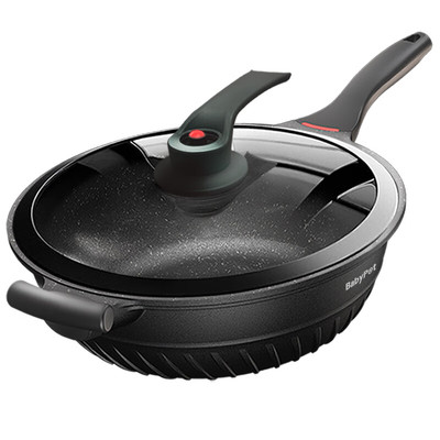 麦饭石不粘锅炒锅家用电磁炉燃气灶专用炒菜锅微压锅一体锅带蒸笼