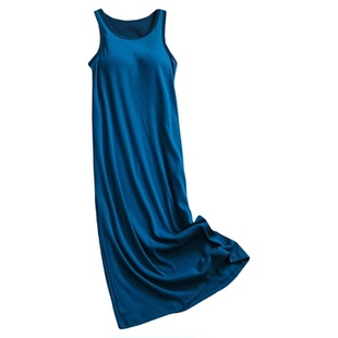 纯色窄身剪裁bra圆领无袖休闲气质背心裙带胸垫长裙女连衣裙L629