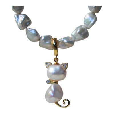 天然巴洛克珍珠小猫咪吊坠项链