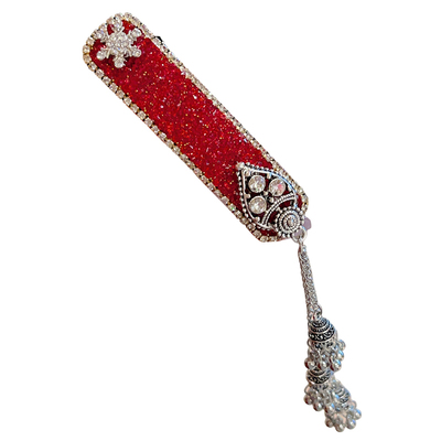 红色新年闪钻铃铛流苏发夹女