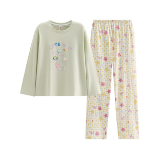 芬腾女士纯棉睡衣春秋季长袖套头新款全棉女款休闲家居服宽松套装