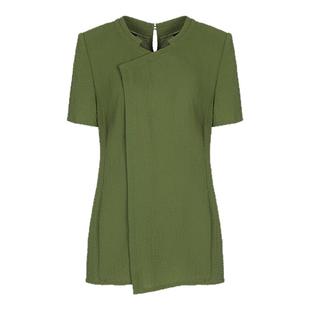 靓诺草绿色肌理新中式短袖T恤女夏国风简约设计感套头衫LT17203A