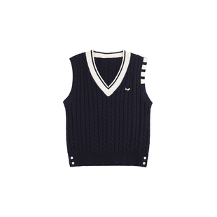 乖乖坏坏  藏青校笺/学院风麻花针织背心女冬季叠穿时髦三件套装