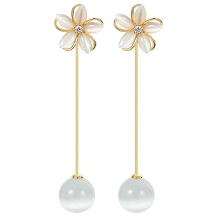 CAROMAY花朵两戴流苏耳环女长款气质耳坠显脸瘦耳钉2024年新款潮