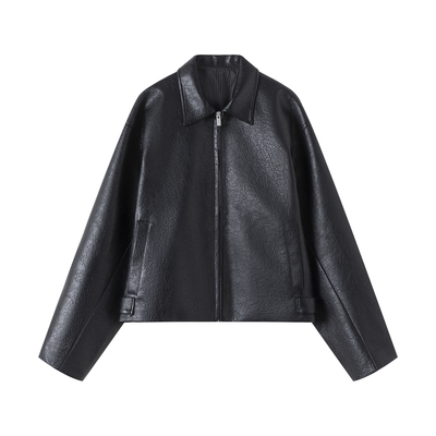 VLABMADE条纹里衬肌理皮衣夹克