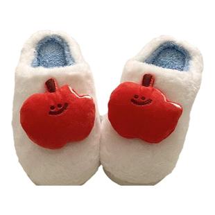 谁家大苹果~可爱毛绒拖鞋居家防滑棉拖鞋女冬季室内保暖毛毛鞋