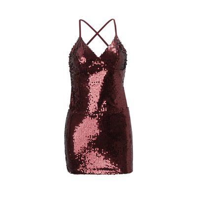 欧美辣妹女装新款性感大露背修身显瘦亮片系带包臀连衣裙吊带短裙