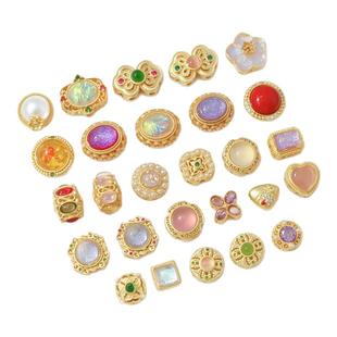 古法金保色镶锆蕾丝镂空圆形领结四叶草隔珠手工DIY串珠散珠配件