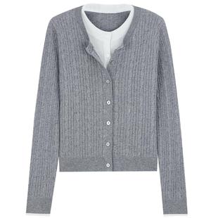 MindBridge女士绞花纹假两件针织开衫2026年春老钱风撞色时尚毛衣