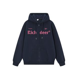 RICHDEER春季国潮基础logo拉链开衫卫衣重磅外套宽松印花连帽上衣