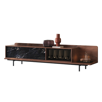 意式复古胡桃木色轻奢储物电视柜