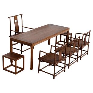 老榆木厂家定制榆木茶桌泡茶桌老榆木马蹄桌白胚整装胡桃木色茶桌