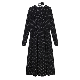 谷邦V领波点连衣裙女2025冬新款法式优雅收腰显瘦A字中长款裙子