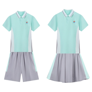 新款江西宜春市统一校服中小学生男女运动套装夏季短袖上衣短裤裙