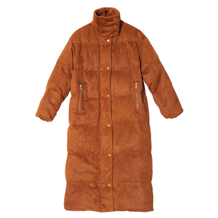 Carolingian设计师！英国小众鹿皮绒90白鸭绒加厚羽绒服女长款冬